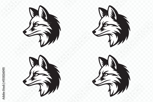 wild fox head vector badge, forest animal silhouette, line art illustration, sleek logo design, tribal graphic
