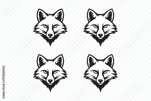monochrome fox head vector, minimalist animal emblem, tattoo-inspired design, nature branding asset, editable graphic