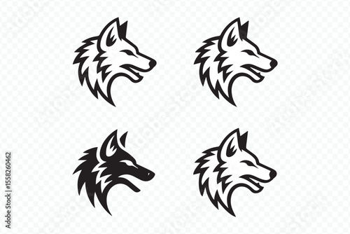 snarling wolf head vector graphic, intricate black and white tribal design perfect for branding and merchandise