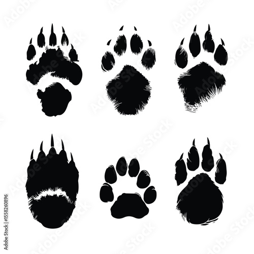 bear paw silhouette set, Black & White silhouette set