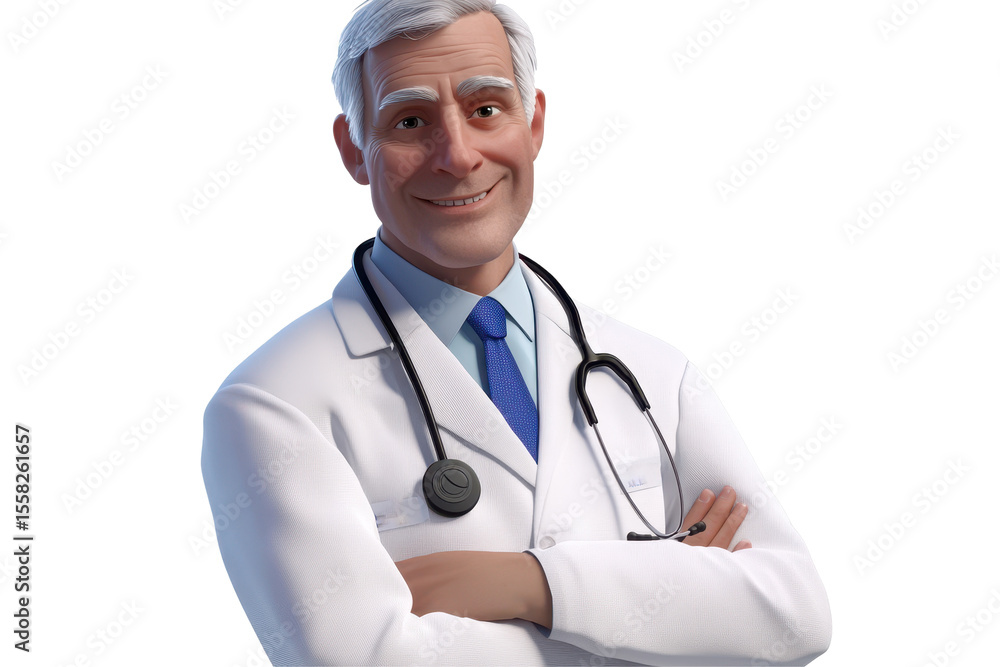 Cheerful mature doctor posing with a warm smile in a professional setting during daytime hours Cheerful mature doctor posing with a warm smile in a professional setting during daytime hours