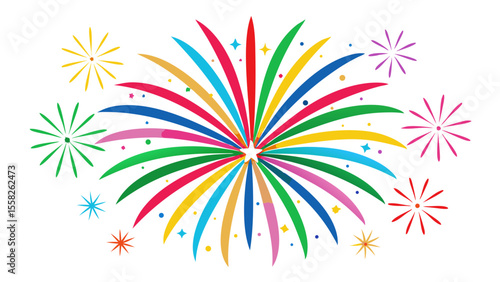A vibrant display of colorful fireworks bursts across a white background, ideal for celebratory designs