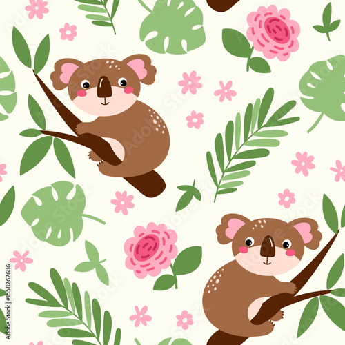 Tropical koala pattern for kids