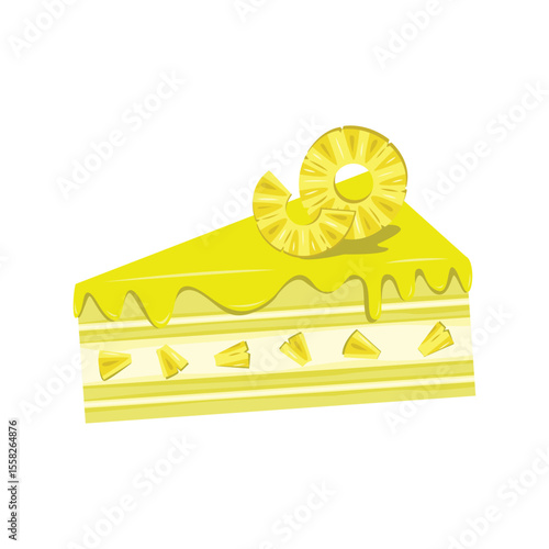 Pineapple topped cake slice with pineapple slices filling - a fruit cake slice