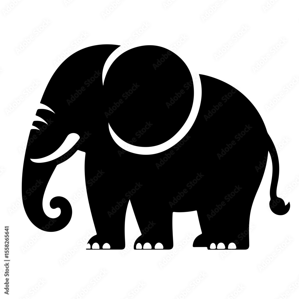 Fototapeta premium elephant black and white vector illustration, isolated on white background