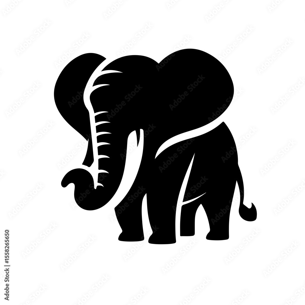 Fototapeta premium elephant black and white vector illustration, isolated on white background