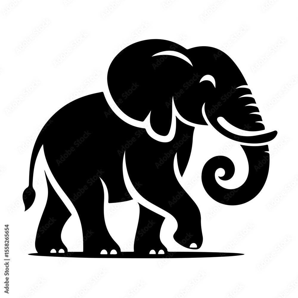 Fototapeta premium elephant black and white vector illustration, isolated on white background
