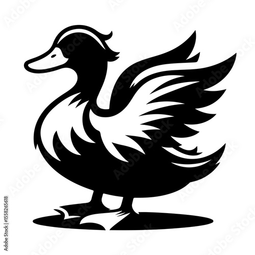 duck black and white vector illustration, isolated on white background