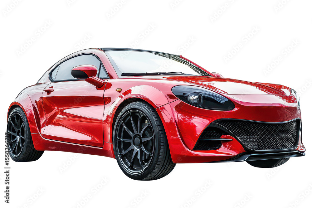 Stylish red sports car with sleek design captured in isolated setting on transparent white background Stylish red sports car with sleek design captured in isolated setting on transparent white background
