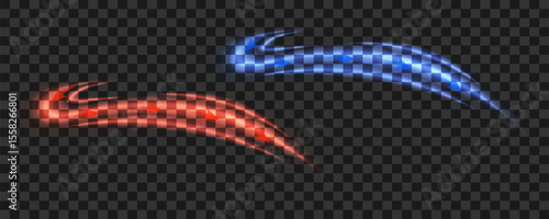 Air flows of different temperatures with indicator elements on a transparent background. Abstract air light effects to visualize the air flow from an air conditioner