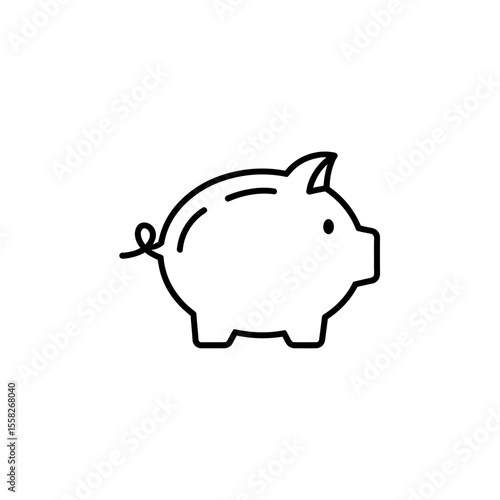 Minimal isolated black outline icon depicting a classic ceramic piggy bank symbolizing secure financial savings strategies smart investment planning future wealth creation and