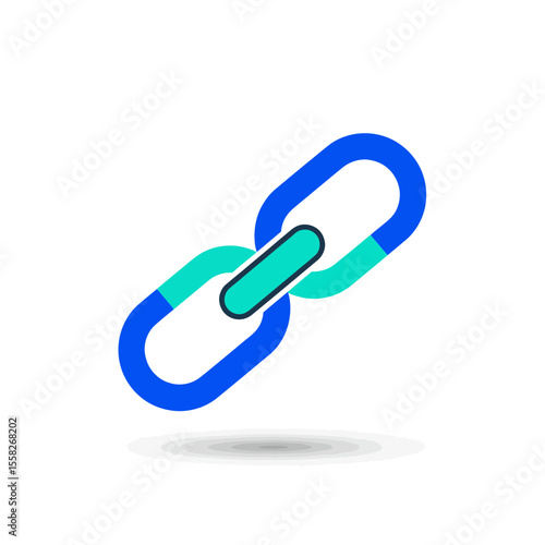 Vibrant blue and teal stylized graphic representation of two interlocking chain links icon symbolizing digital connectivity strong relationship secure network and unified digital