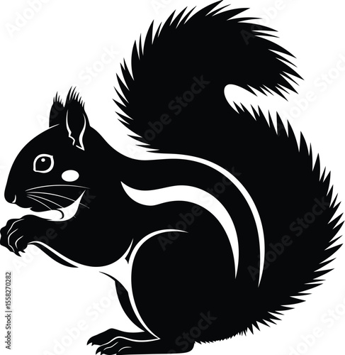 Silhouette of a squirrel with a bushy tail on a white background