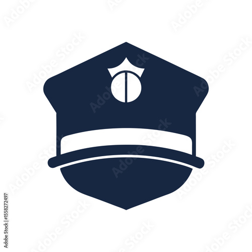 Police Cap Vector Set with Badge and Peaked Cap Illustrations