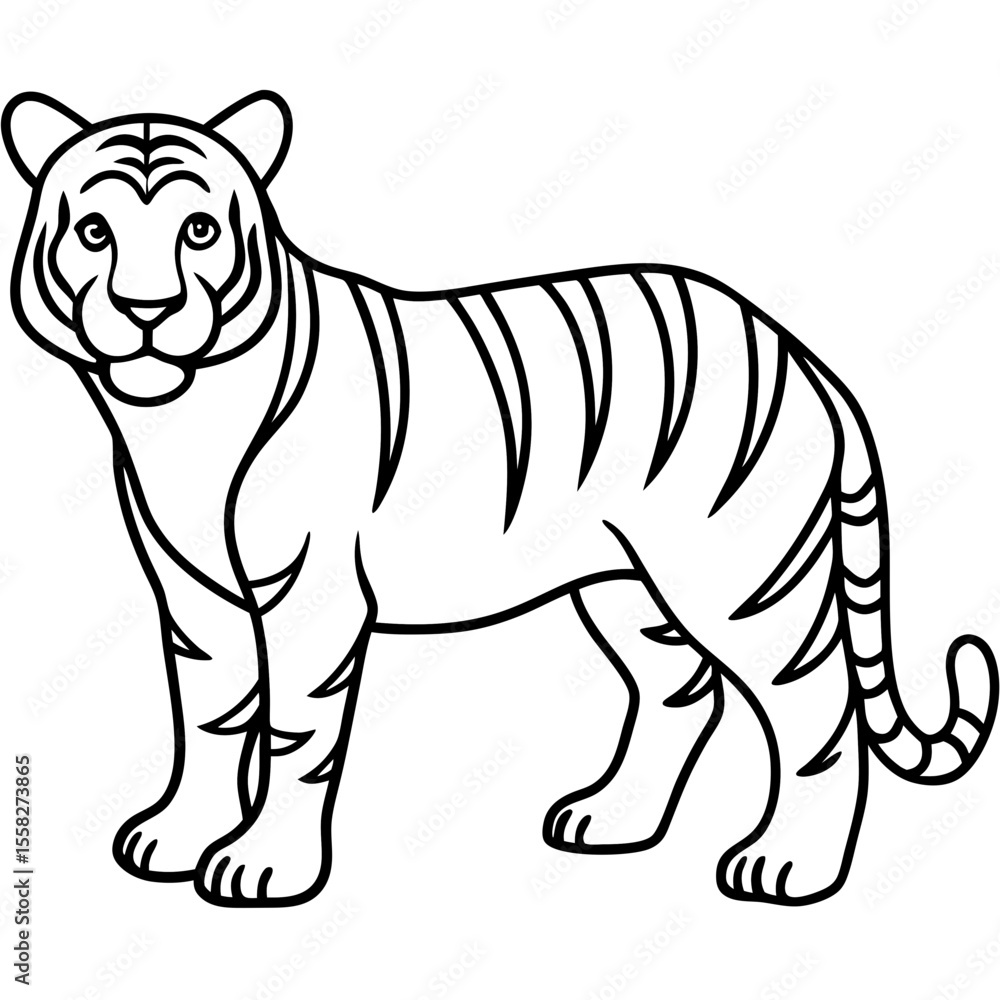 Fototapeta premium Roaring Grace White Tiger Full Body Line Drawing