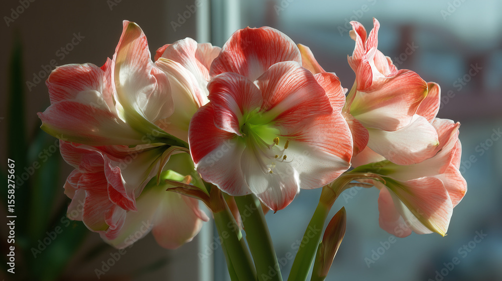 Fototapeta premium Blooming Amaryllis Blossoms Indoors 
