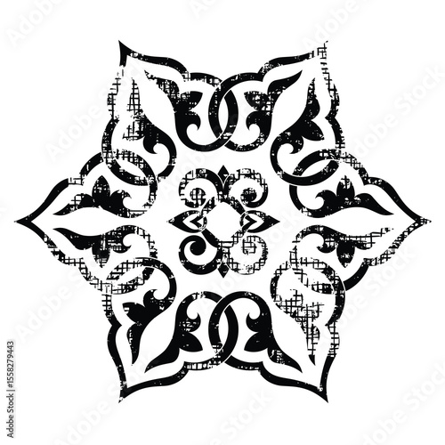 Vector round ethnic element, circular Uzbek, Kazakh national ornament, Islamic pattern, design templates, isolated on white background