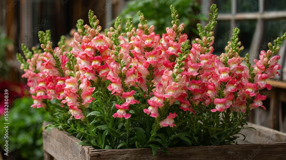 Fototapeta premium Blooming Snapdragon Blossoms in Planter