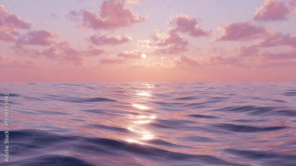 Fototapeta premium Sunset view across open water with glowing sky colors and smooth gentle waves