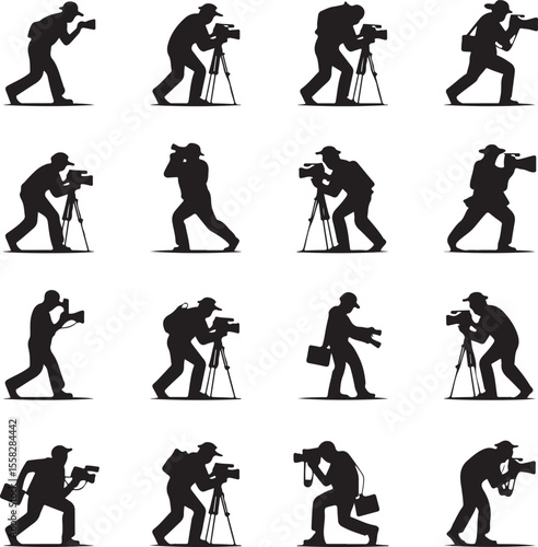 Silhouette Cameraman Vector Set Paparazzi And Photographer Clipart Collection
