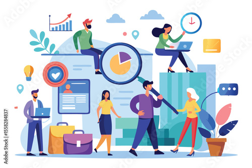 Recruitment strategies and candidate search in a dynamic HR department with diverse professionals collaborating in a modern office setting