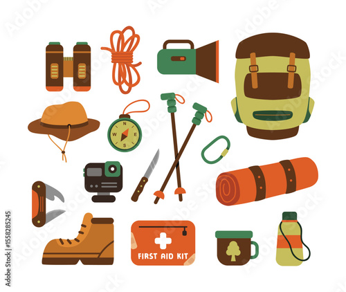 Hiking Camping Starter Pack Vector Illustration Set