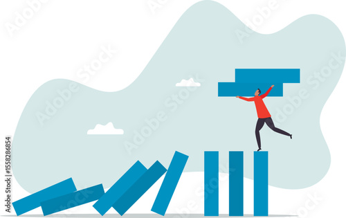 Risk management, protect business from disaster or crisis, leadership to avoid losing money, problem and failure .character for design.