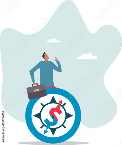 Economic direction or investment trend, financial indicator, inflation or interest rate direction, recession or growth .business concept.character for design.
