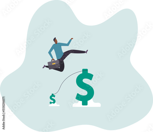 Investment growth high risk high reward, growing wealth or increase wages, salary or income, earning or profit savings .character for design.