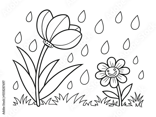 Flower coloring page, large shapes outline drawing. Print this easy flowers coloring page