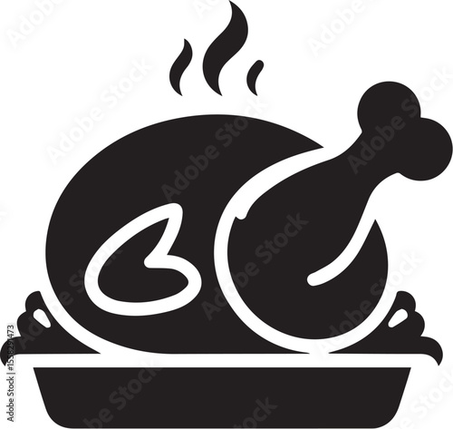baked chicken silhouette, roasted poultry vector illustration
