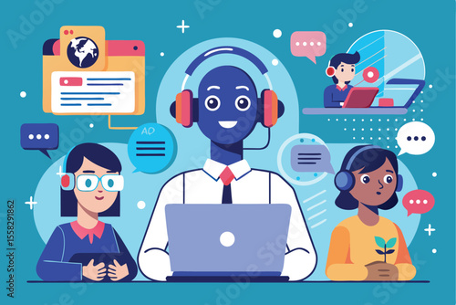 Call center characters using artificial intelligence to enhance communication and customer service interactions in a modern digital environment