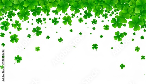 Green paint splashes form an abstract background with a floral pattern of leaves and clovers, perfect for a spring or St Patrick's Day design
