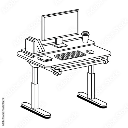 Floating desk illustration vector style coloring page