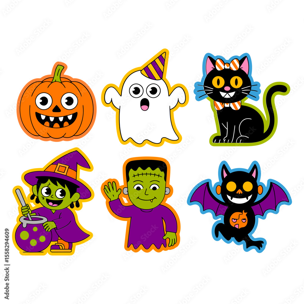 Obraz premium Vector art of cartoon halloween characters isolated on white background