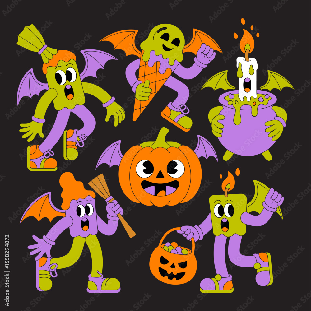 Fototapeta premium Vector art of cartoon halloween characters isolated on white background