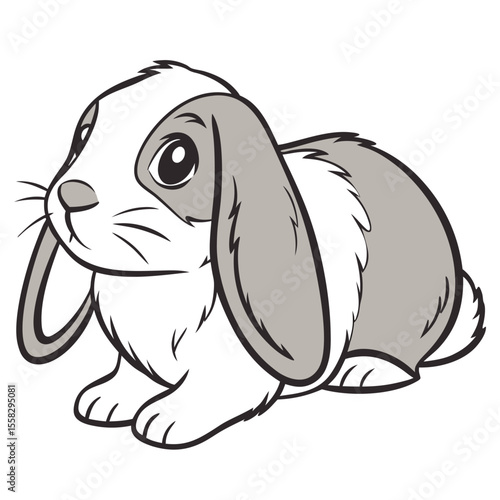 Adorable Cartoon Lop Eared Rabbit Illustration with Gray and White Fur Pattern