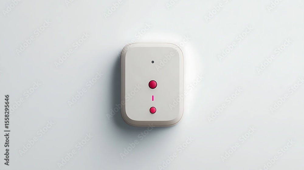 A minimalist white device with red buttons on a clean white background wall A minimalist white device with red buttons on a clean white background wall