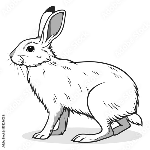 Illustration of a charming white rabbit with long ears and fluffy fur