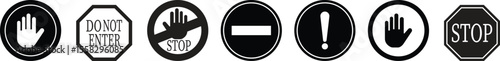 Stop icon set.No Entry or No Sign and Warning Icon.hand stop sign and symbol. Do not enter red sign.Alert information, accident notification vector illustration.sign icon vector illustration.