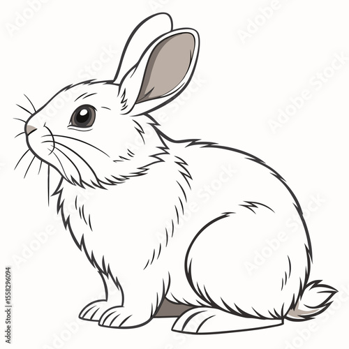 Illustration of a cute white rabbit with long ears and whiskers