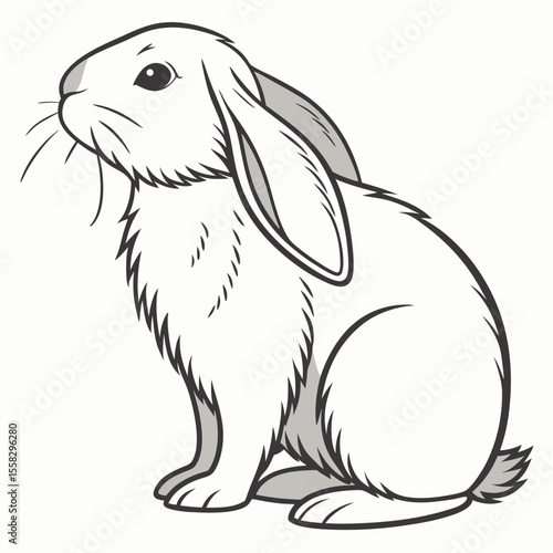 Illustration of a white rabbit with floppy ears in a sitting position