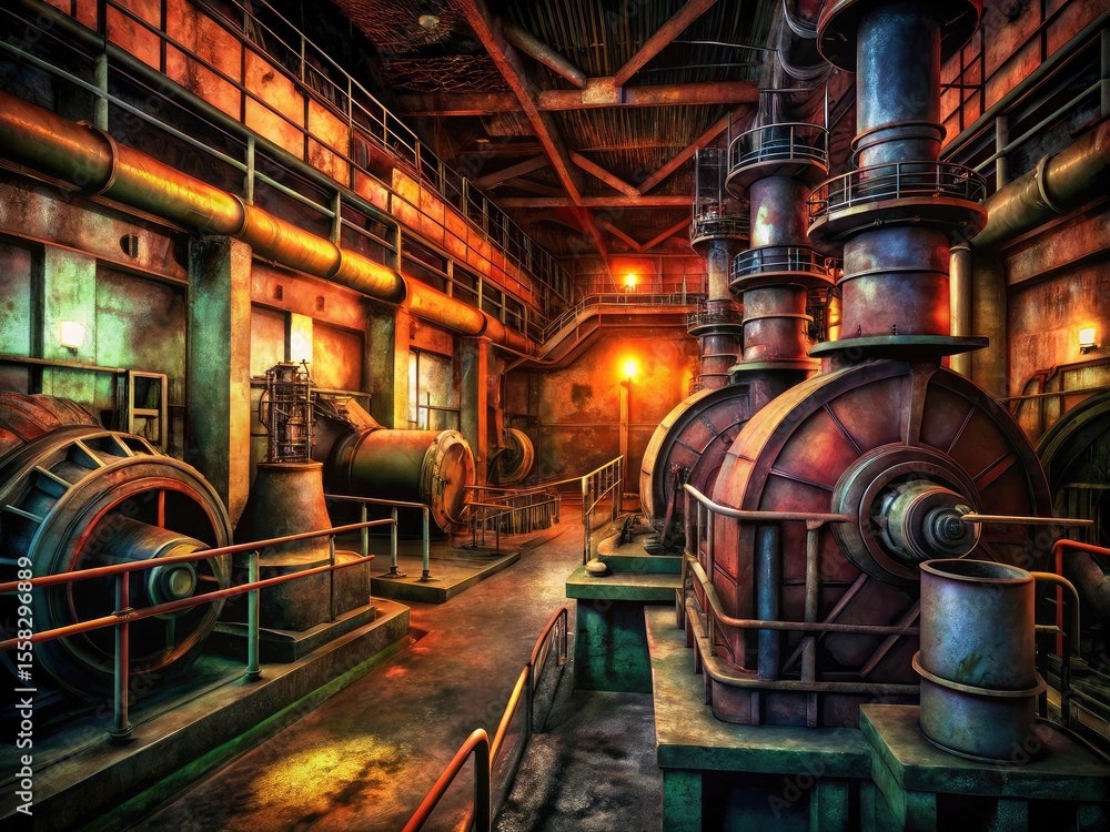 Naklejka premium Upper Lake Margaret Power Station Interior: Historic Hydroelectric Plant Machinery, Engineering Marvel, Industrial Heritage