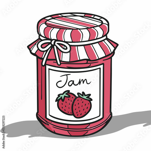 A vector illustration of homemade strawberry jam in a glass jar, perfectly sweet and ready to eat