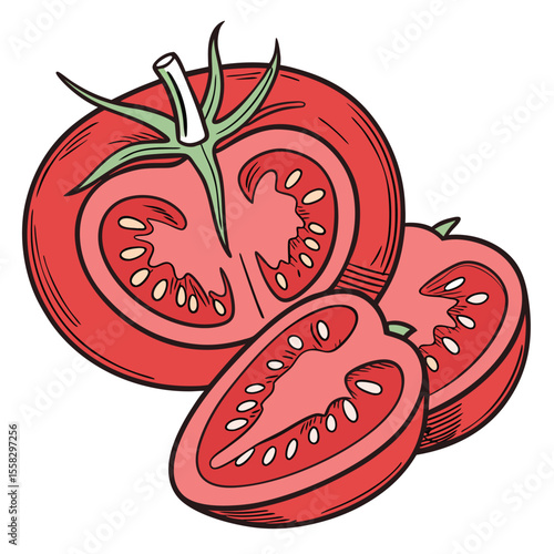 Red tomato and onion vector illustration on a white background, a healthy and fresh food icon