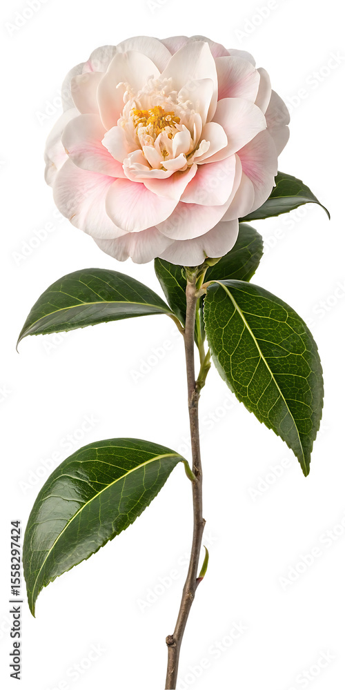 Pink flower with yellow center and leaves Pink flower with yellow center and leaves