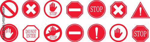 Stop icon set.No Entry or No Sign and Warning Icon.hand stop sign and symbol. Do not enter red sign.Alert information, accident notification vector illustration.sign icon vector illustration.