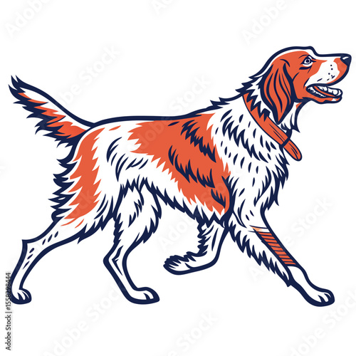 Vintage styled Irish Setter dog in orange and white color scheme art