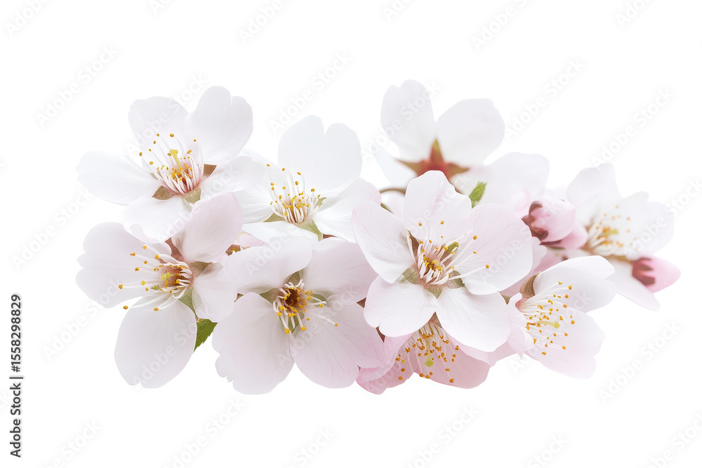 Fototapeta premium Beautiful sakura flowers bloom elegantly on a white background showcasing delicate petals and vibrant stamens during the spring season