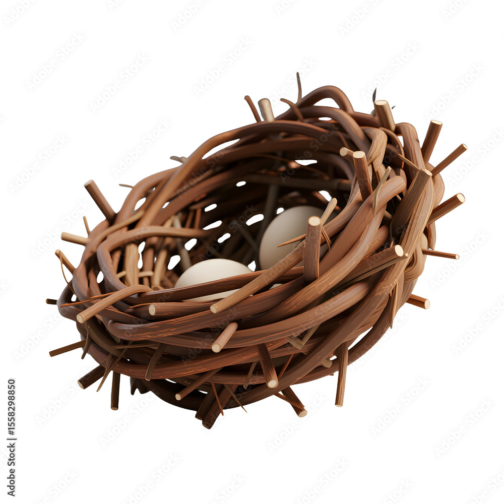 Fototapeta premium Bird nest with eggs isolated on transparent background